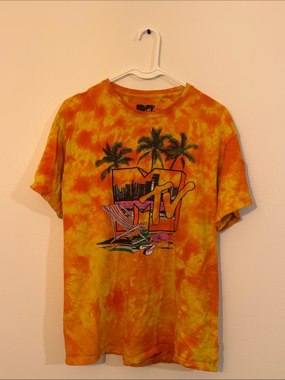 MTV Orange & Yellow Tie-Dye Tropical Graphic Tee